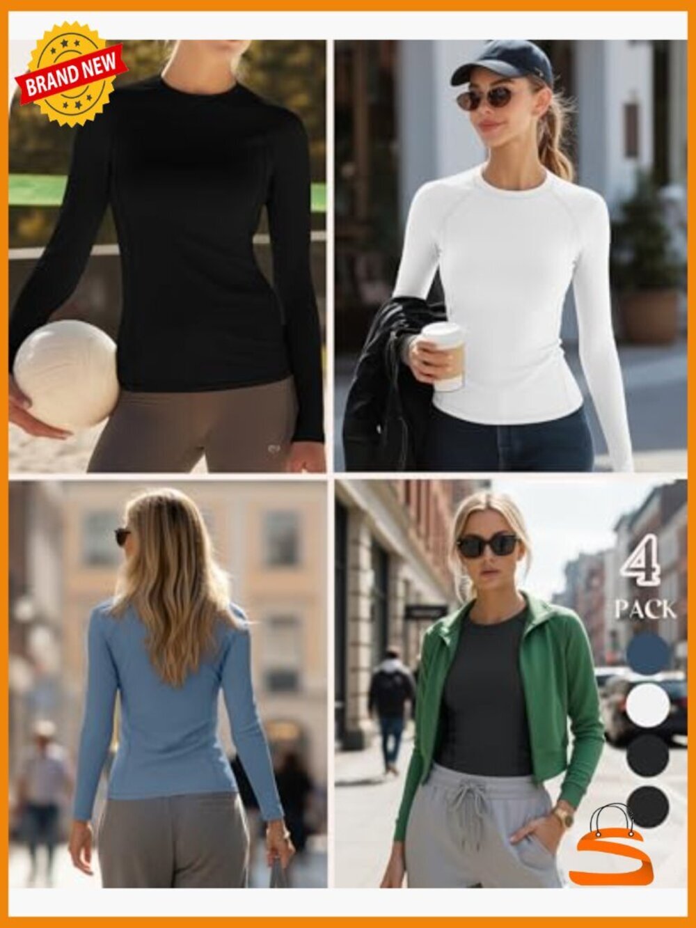 4 Pack Long Sleeve Compression Shirts Women Athletic Yoga Gym Top - Picture 2 of 6